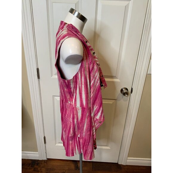 Michael Kors Pink White Tie Die Goat Leather Rivet Vest, Size Small - Picture 2 of 5